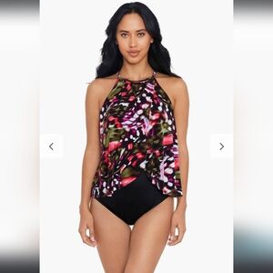 Magicsuit Aubrey Halter One Piece in Flutter Black/Multi Swimsuit  Size 14 NWT